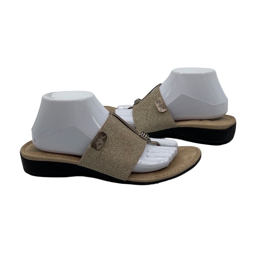 Anne Klein Gold T-Strap Wedge Sandals Size 9 1/2 Women’s